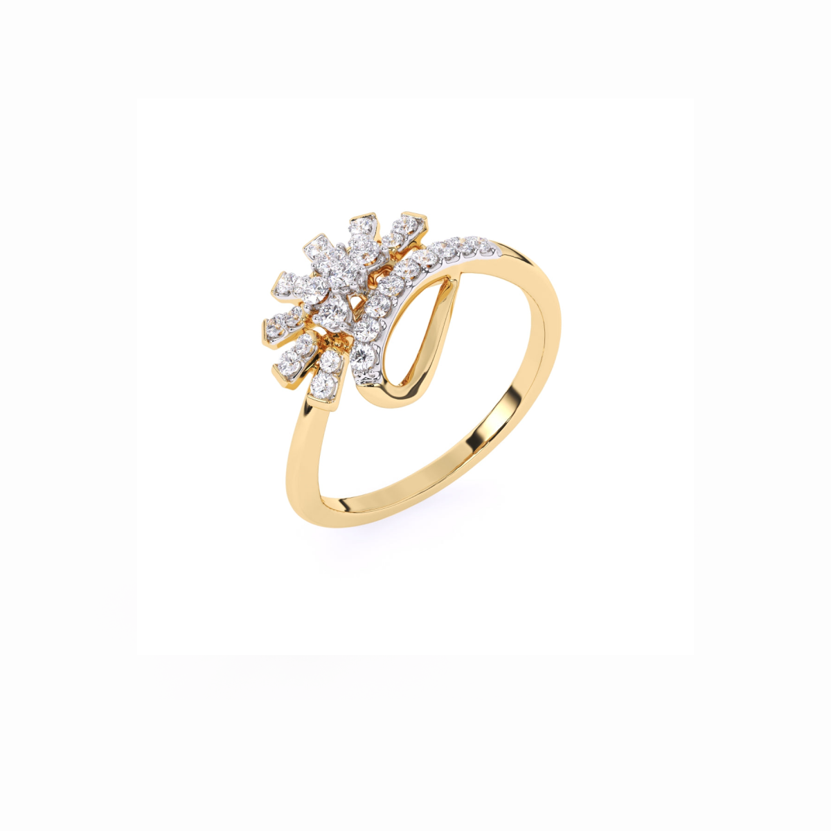 Unique Half Flower Classic Diamond Engagement Ring